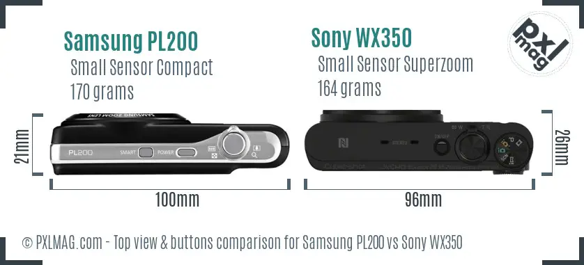 Samsung PL200 vs Sony WX350 top view buttons comparison