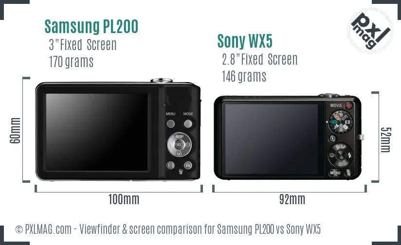 Samsung PL200 vs Sony WX5 Screen and Viewfinder comparison
