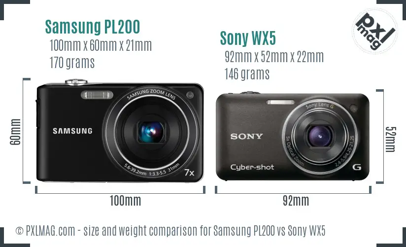 Samsung PL200 vs Sony WX5 size comparison