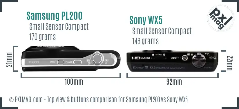 Samsung PL200 vs Sony WX5 top view buttons comparison