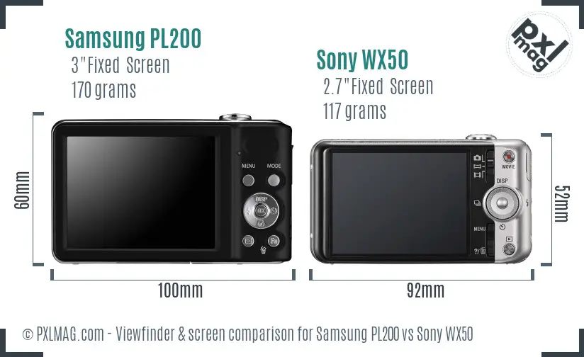 Samsung PL200 vs Sony WX50 Screen and Viewfinder comparison