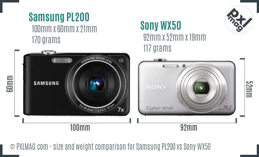 Samsung PL200 vs Sony WX50 size comparison