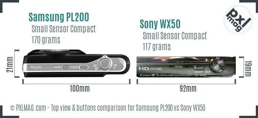 Samsung PL200 vs Sony WX50 top view buttons comparison