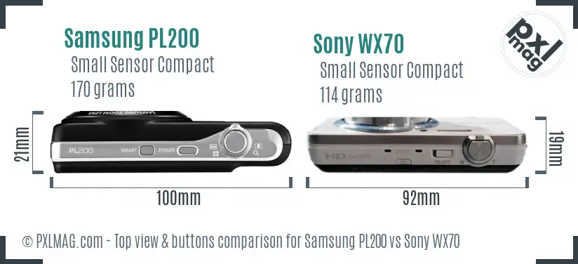 Samsung PL200 vs Sony WX70 top view buttons comparison