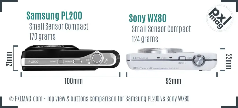 Samsung PL200 vs Sony WX80 top view buttons comparison Samsung PL200 vs Sony WX80 top view buttons comparison
