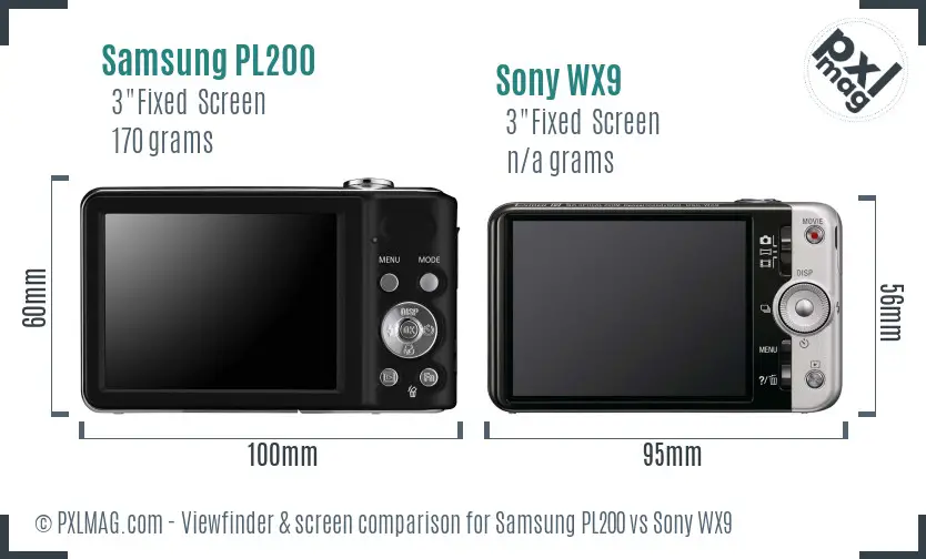 Samsung PL200 vs Sony WX9 Screen and Viewfinder comparison
