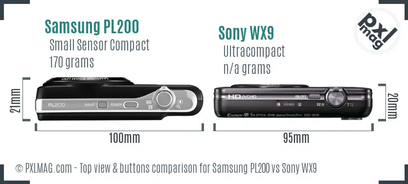 Samsung PL200 vs Sony WX9 top view buttons comparison
