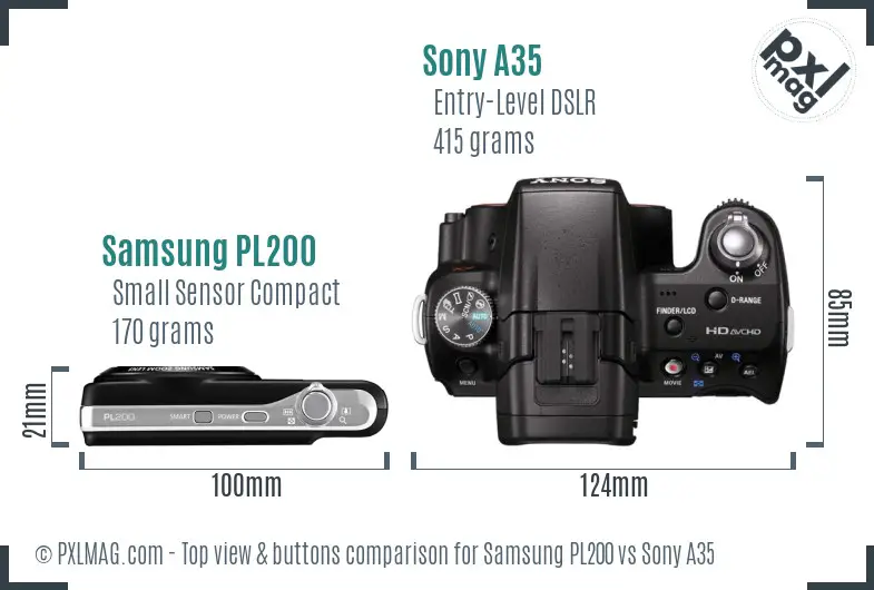 Samsung PL200 vs Sony A35 top view buttons comparison
