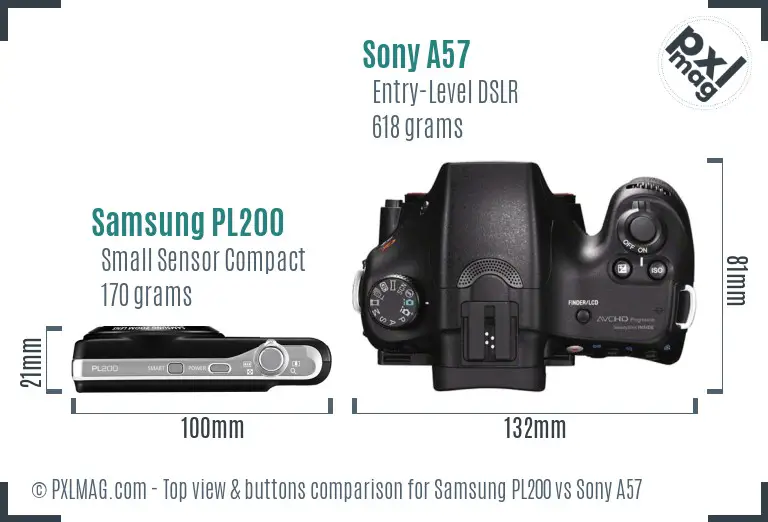 Samsung PL200 vs Sony A57 top view buttons comparison