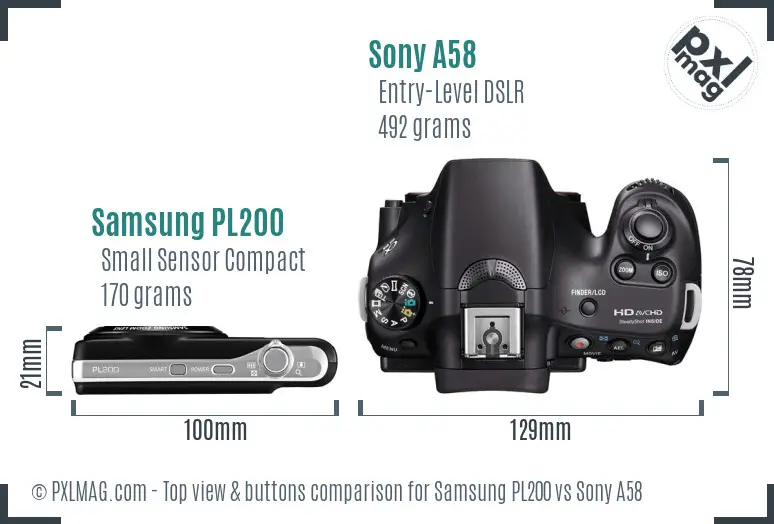 Samsung PL200 vs Sony A58 top view buttons comparison