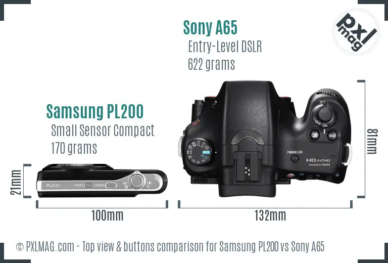 Samsung PL200 vs Sony A65 top view buttons comparison