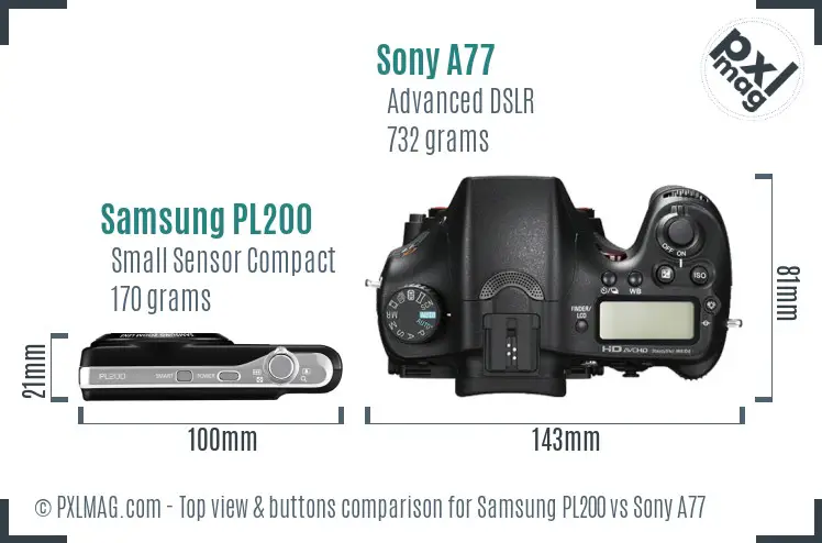 Samsung PL200 vs Sony A77 top view buttons comparison