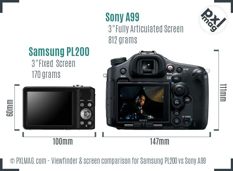 Samsung PL200 vs Sony A99 Screen and Viewfinder comparison