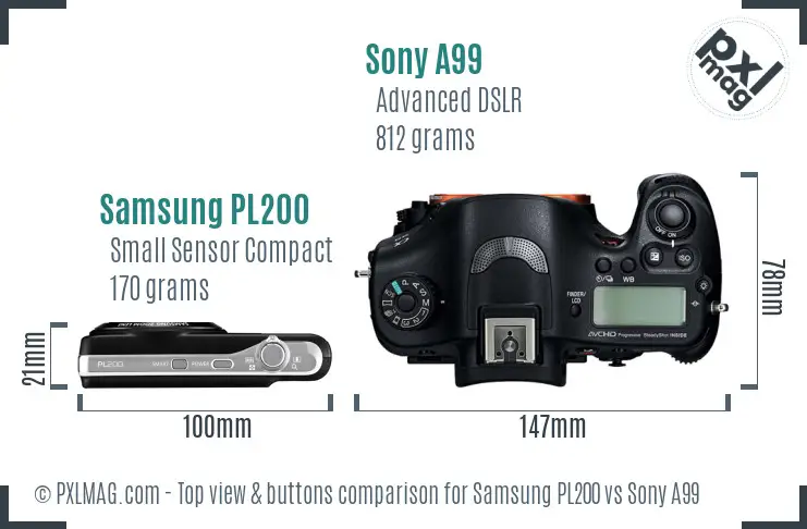 Samsung PL200 vs Sony A99 top view buttons comparison
