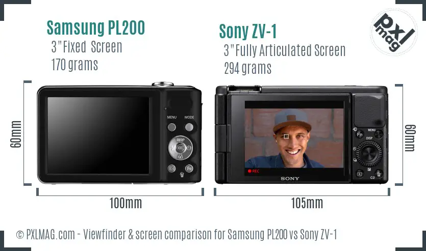 Samsung PL200 vs Sony ZV-1 Screen and Viewfinder comparison