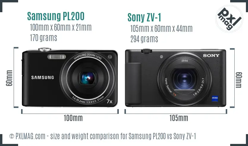 Samsung PL200 vs Sony ZV-1 size comparison