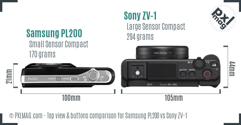 Samsung PL200 vs Sony ZV-1 top view buttons comparison