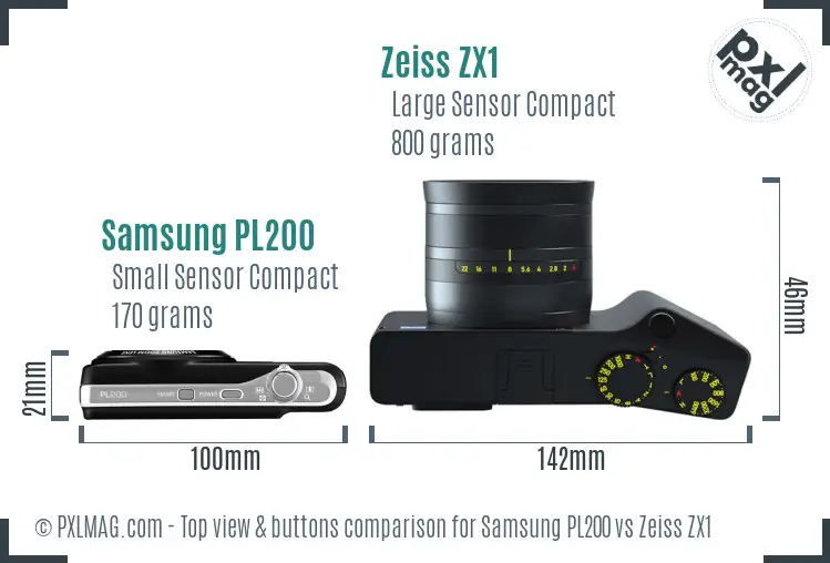 Samsung PL200 vs Zeiss ZX1 top view buttons comparison