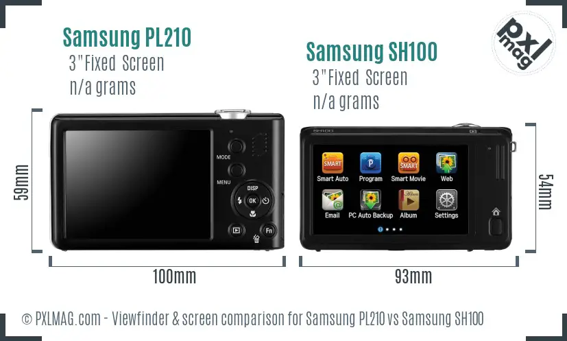 Samsung PL210 vs Samsung SH100 Screen and Viewfinder comparison