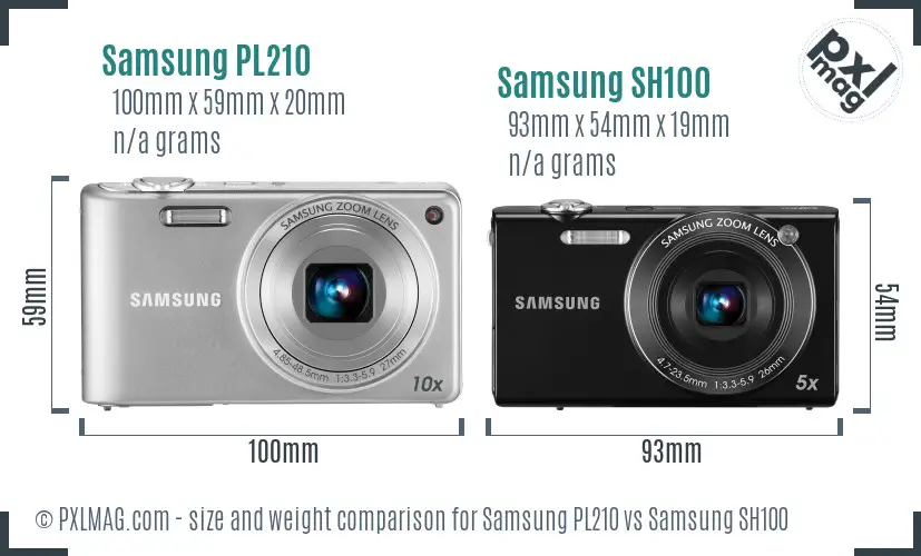 Samsung PL210 vs Samsung SH100 size comparison