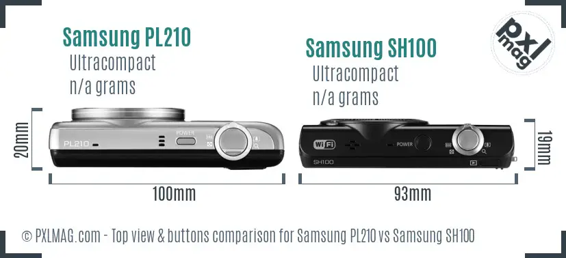 Samsung PL210 vs Samsung SH100 top view buttons comparison