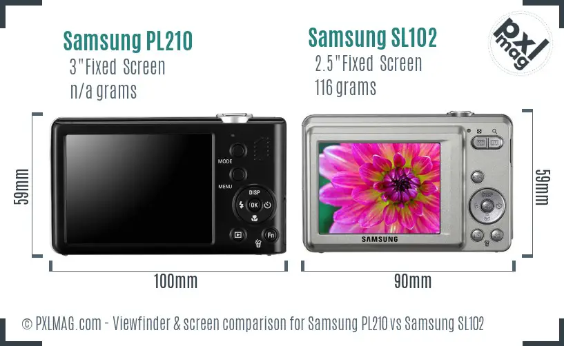 Samsung PL210 vs Samsung SL102 Screen and Viewfinder comparison