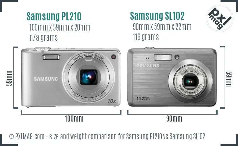 Samsung PL210 vs Samsung SL102 size comparison
