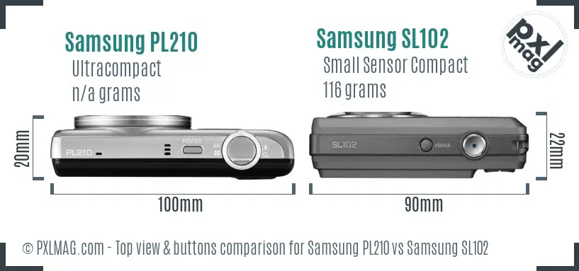Samsung PL210 vs Samsung SL102 top view buttons comparison