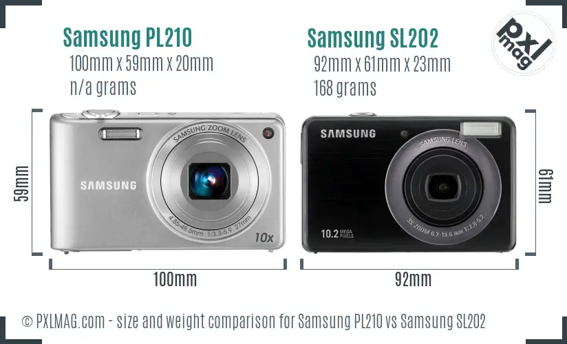 Samsung PL210 vs Samsung SL202 size comparison