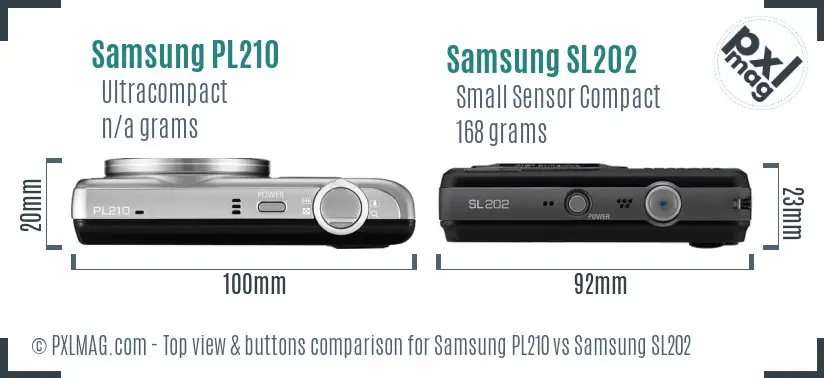 Samsung PL210 vs Samsung SL202 top view buttons comparison