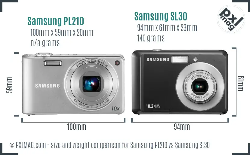 Samsung PL210 vs Samsung SL30 size comparison