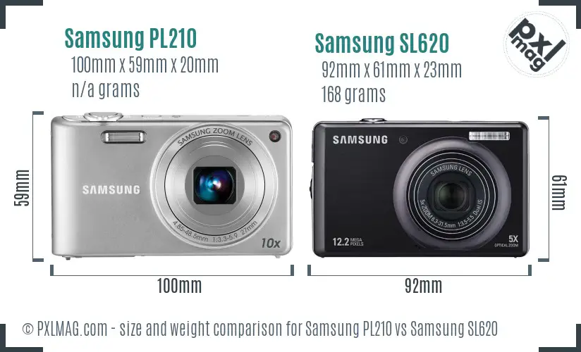Samsung PL210 vs Samsung SL620 size comparison