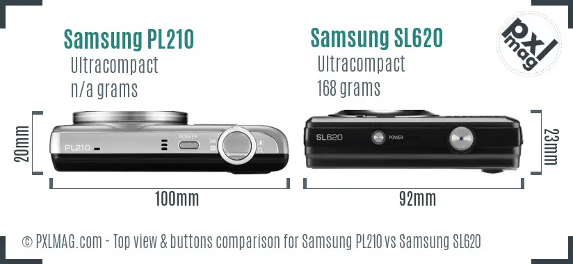 Samsung PL210 vs Samsung SL620 top view buttons comparison