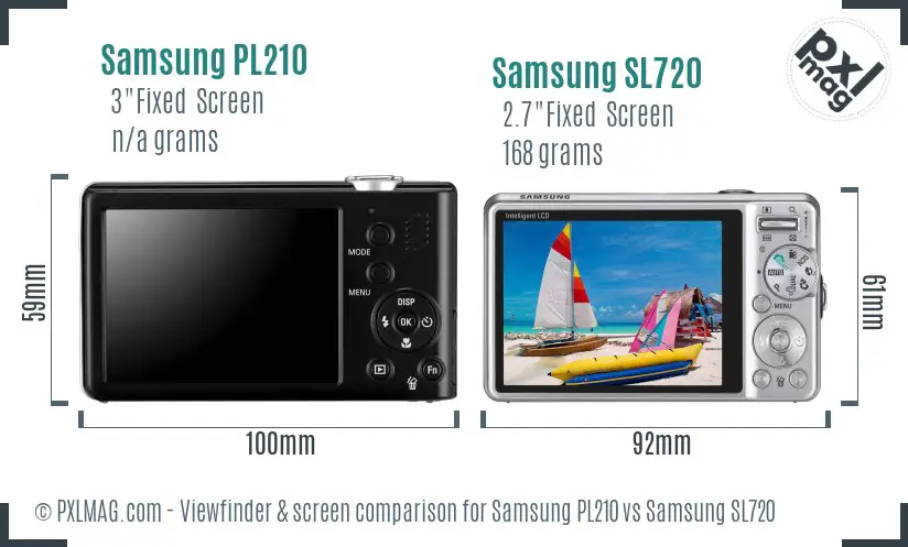 Samsung PL210 vs Samsung SL720 Screen and Viewfinder comparison