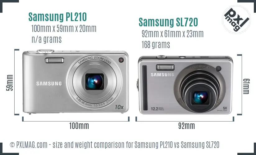 Samsung PL210 vs Samsung SL720 size comparison