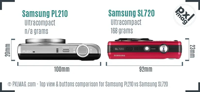 Samsung PL210 vs Samsung SL720 top view buttons comparison