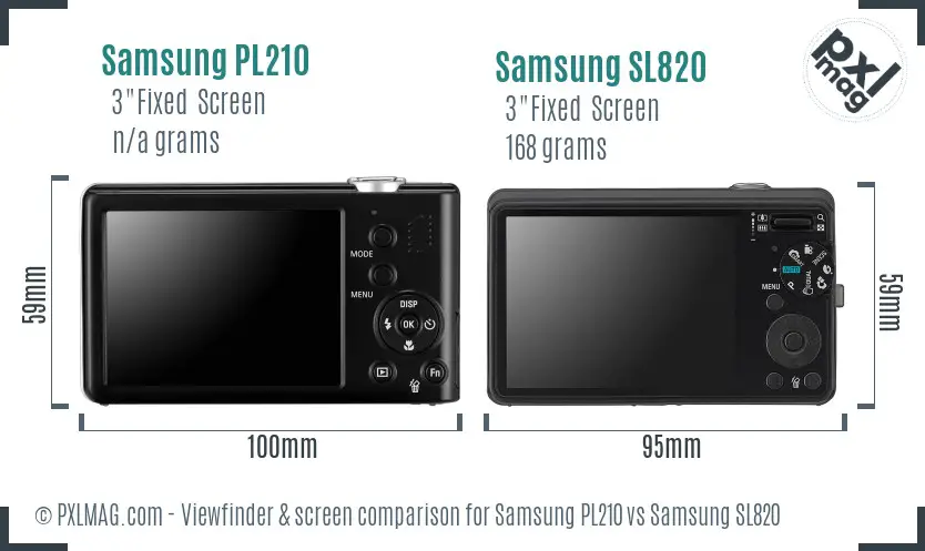 Samsung PL210 vs Samsung SL820 Screen and Viewfinder comparison