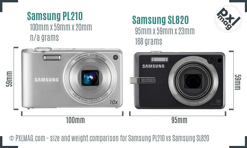 Samsung PL210 vs Samsung SL820 size comparison