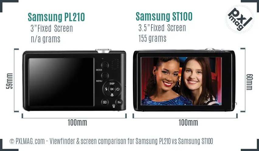 Samsung PL210 vs Samsung ST100 Screen and Viewfinder comparison