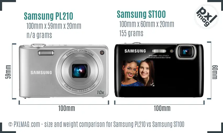 Samsung PL210 vs Samsung ST100 size comparison