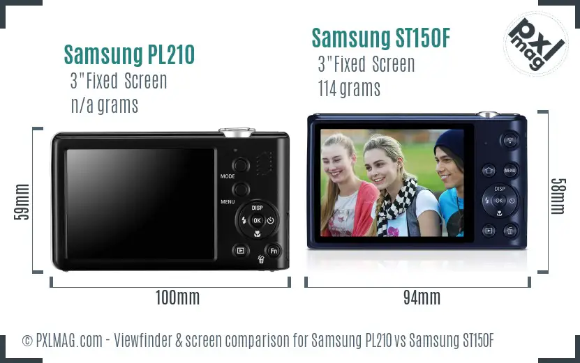 Samsung PL210 vs Samsung ST150F Screen and Viewfinder comparison