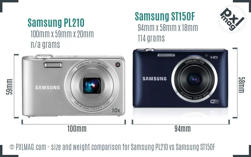 Samsung PL210 vs Samsung ST150F size comparison