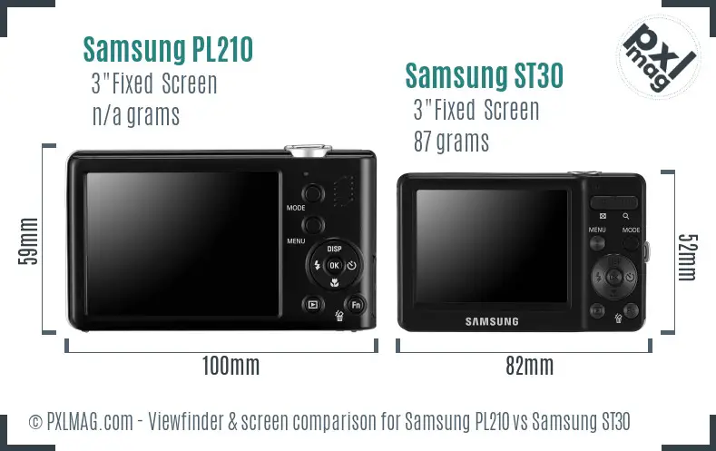 Samsung PL210 vs Samsung ST30 Screen and Viewfinder comparison
