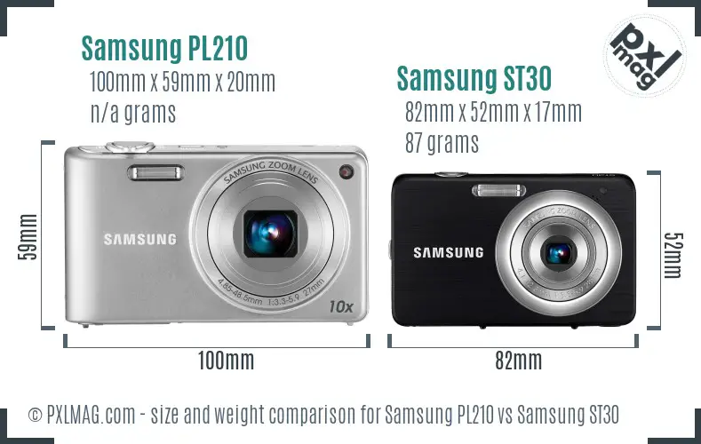 Samsung PL210 vs Samsung ST30 size comparison