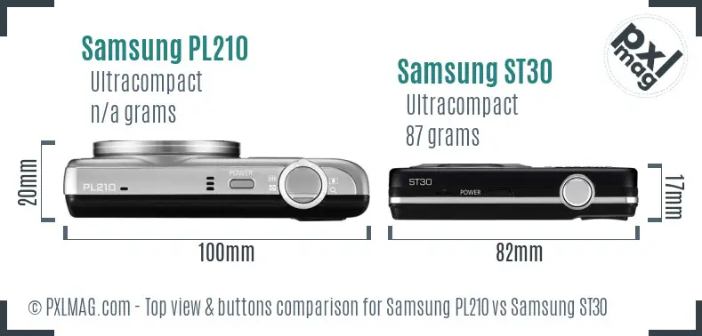 Samsung PL210 vs Samsung ST30 top view buttons comparison