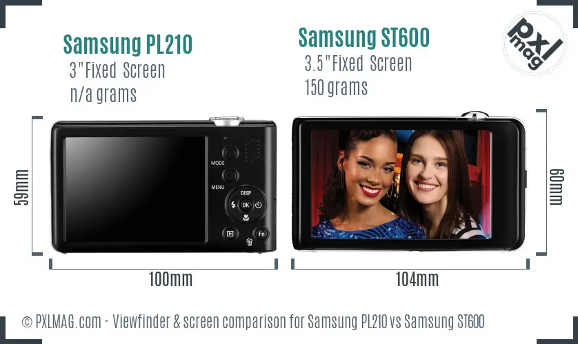 Samsung PL210 vs Samsung ST600 Screen and Viewfinder comparison