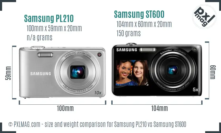 Samsung PL210 vs Samsung ST600 size comparison