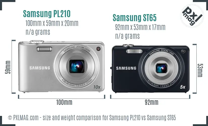 Samsung PL210 vs Samsung ST65 size comparison
