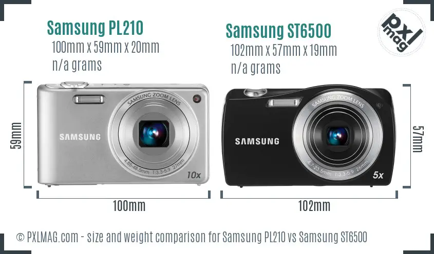 Samsung PL210 vs Samsung ST6500 size comparison