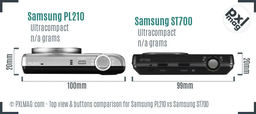 Samsung PL210 vs Samsung ST700 top view buttons comparison